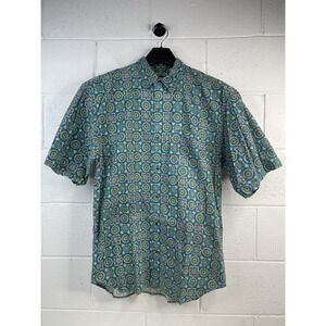 Bugle Boy Co Mens Vintage Medallion Print Short Sleeve Button Down Shirt Green L